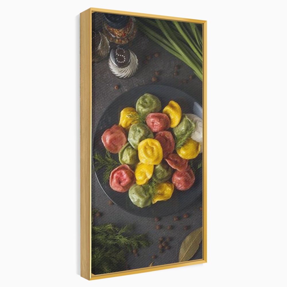 Tablou canvas cu tablou canvas cu paste colorate, in rama de aluminiu auriu